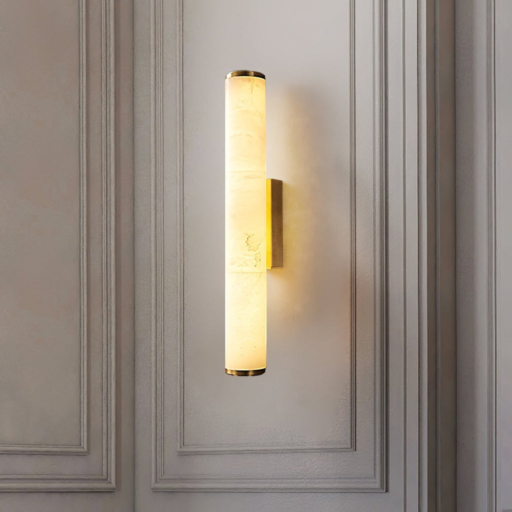 Wall Sconce Lighting with Hardwired Cylindrical Translucent Marble Shade - Image 5