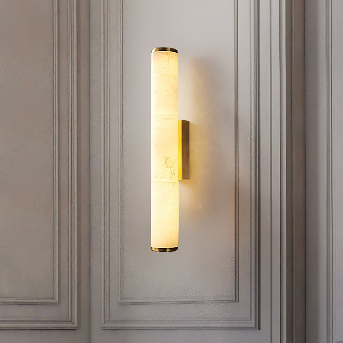Wall Sconce Lighting with Hardwired Cylindrical Translucent Marble Shade - Image 5