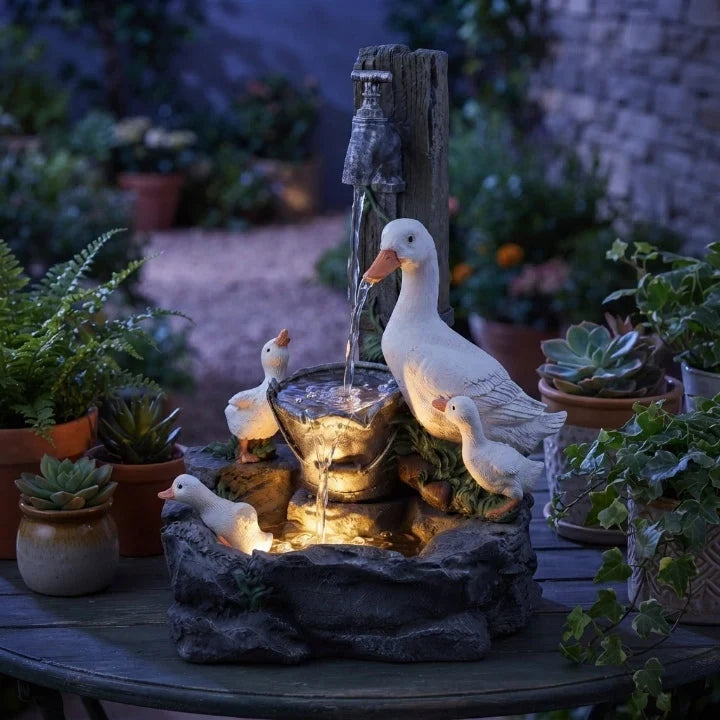 Water Fountain with Hand-Painted Animal Figure and LED Lighting Solar Tabletop Design - Image 4