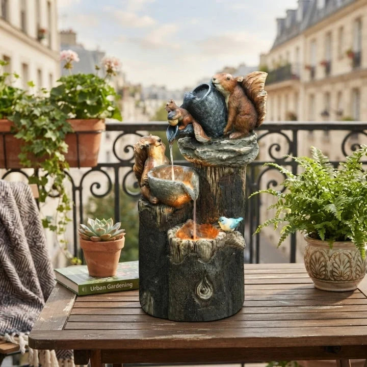 Water Fountain with Hand-Painted Animal Figure and LED Lighting Solar Tabletop Design - Image 8