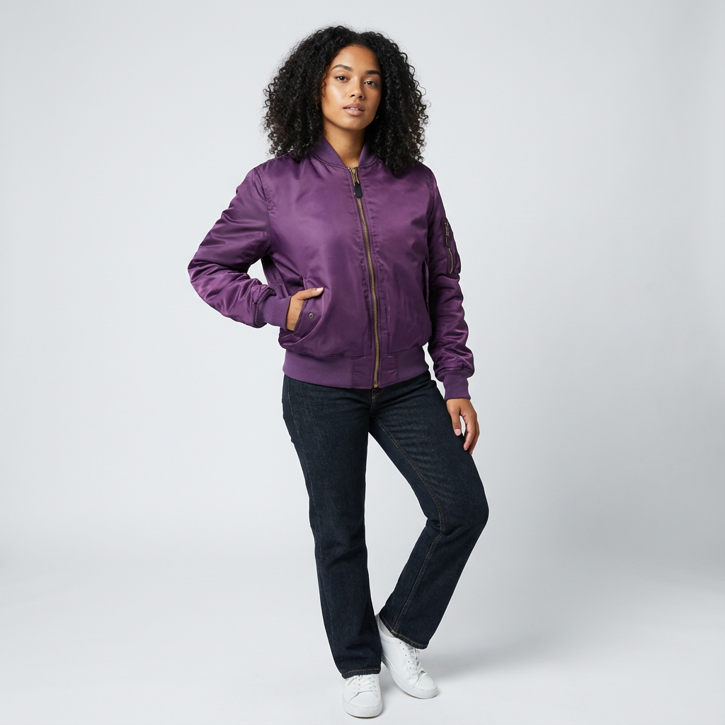Women's Bomber Jacket with Utility Sleeve Pocket and Satin Finish - Image 5