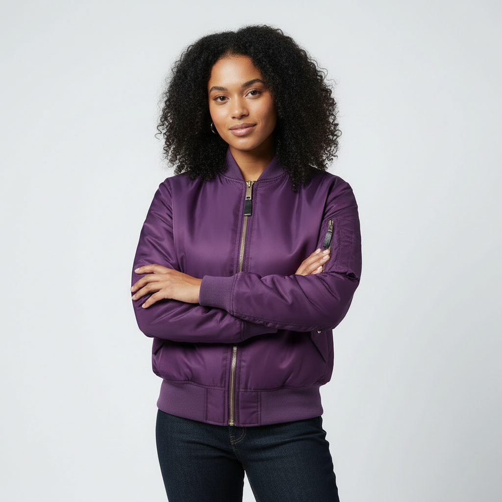 Women's Bomber Jacket with Utility Sleeve Pocket and Satin Finish - Image 6