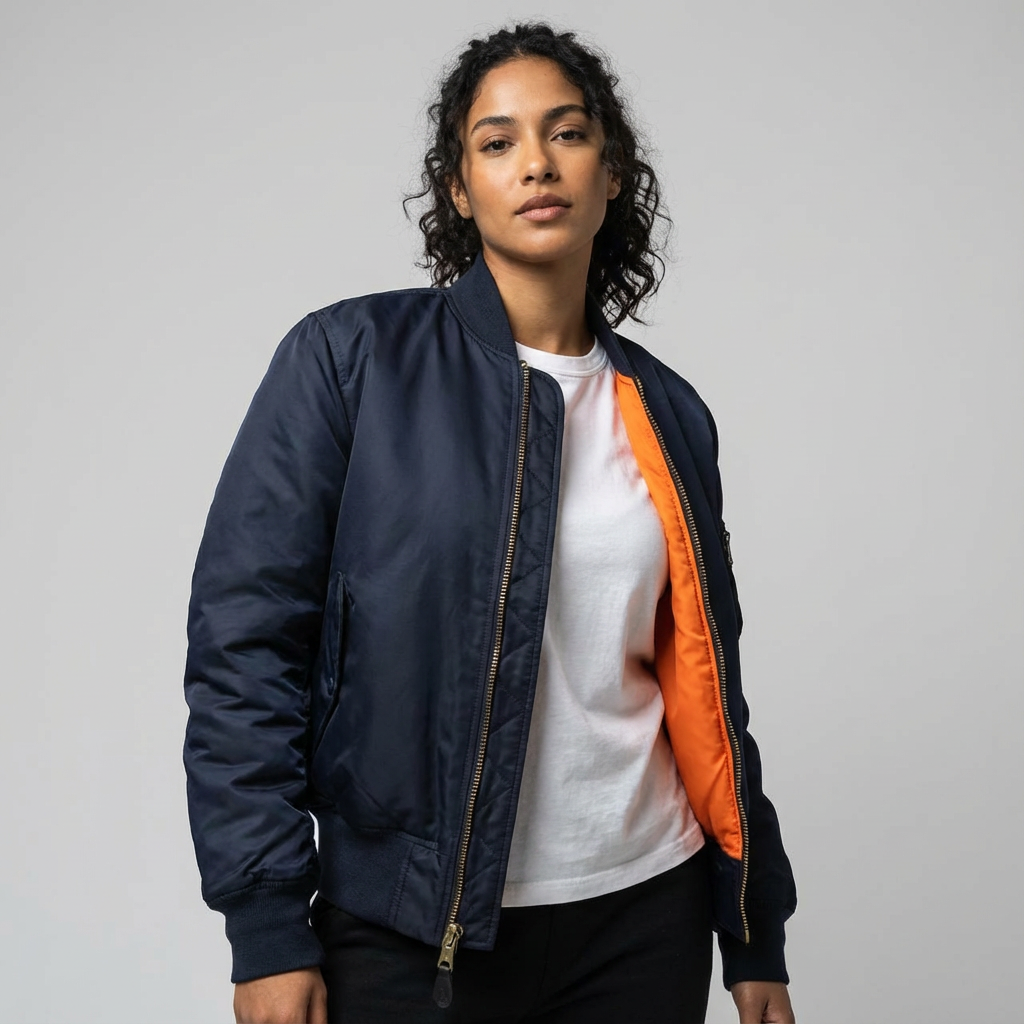 Women's Bomber Jacket with Utility Sleeve Pocket and Satin Finish - Image 7