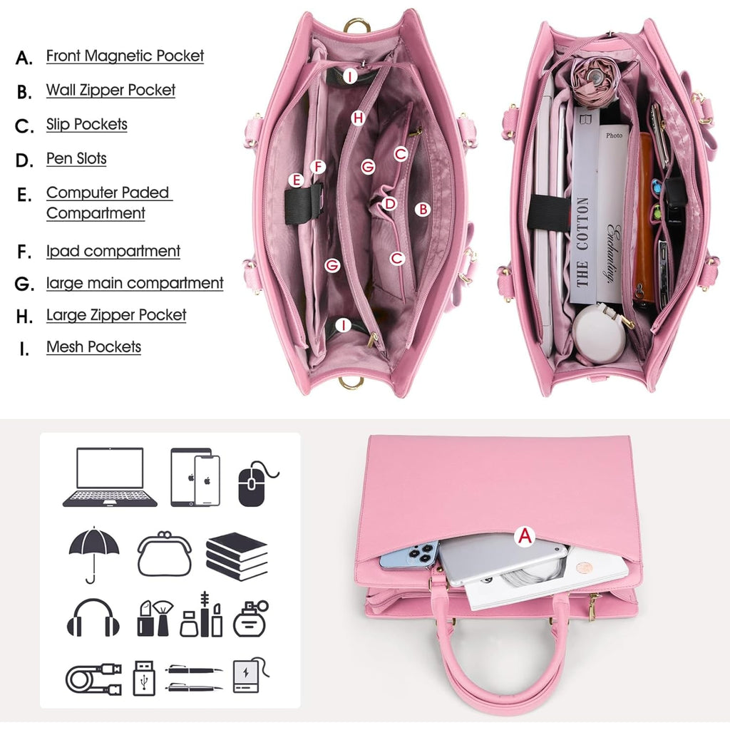 Women's Laptop Tote Bag with Shoulder Strap Multiple Compartments and Padded - Image 15