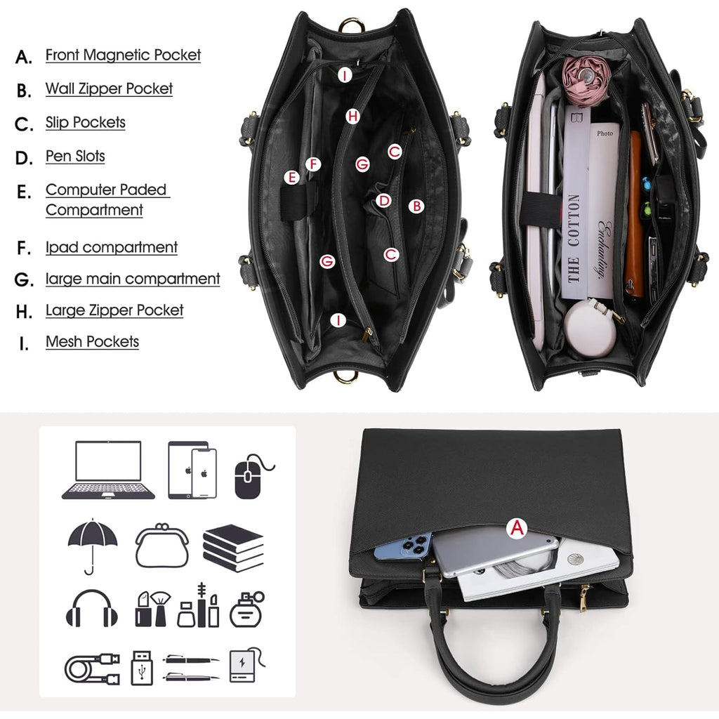 Women's Laptop Tote Bag with Shoulder Strap Multiple Compartments and Padded - Image 27