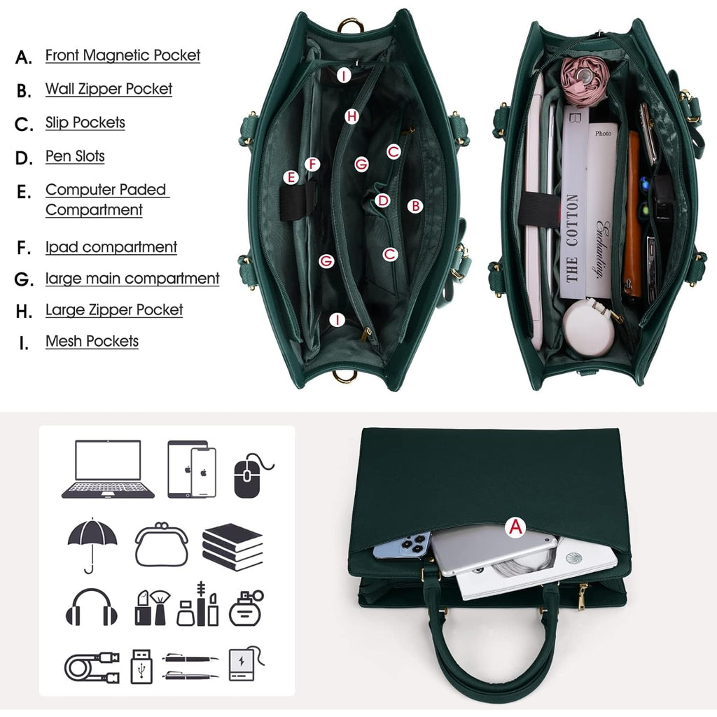 Women's Laptop Tote Bag with Shoulder Strap Multiple Compartments and Padded - Image 3