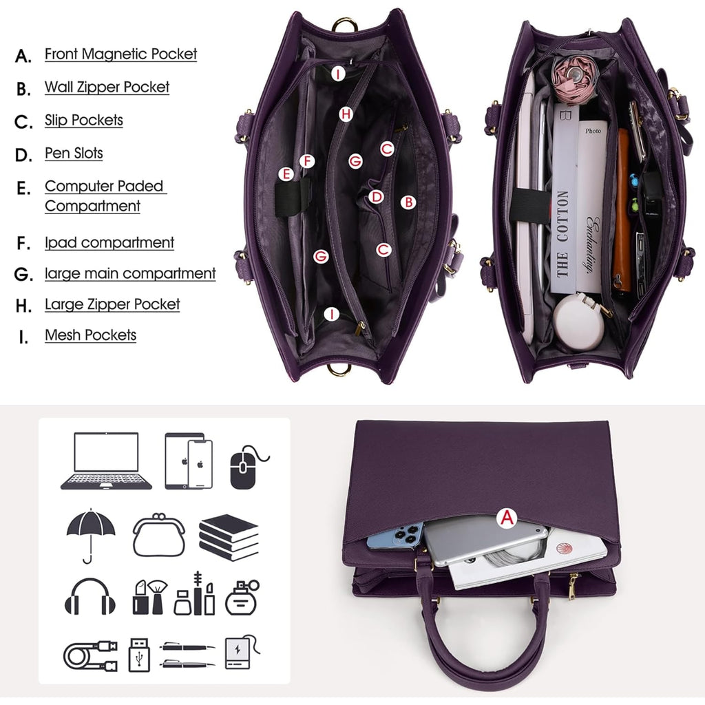 Women's Laptop Tote Bag with Shoulder Strap Multiple Compartments and Padded - Image 33