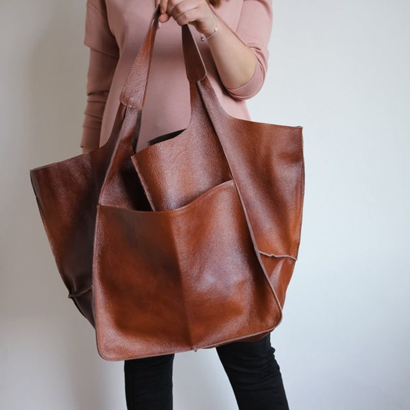 Women's Leather Tote Bag with Large Capacity Slouchy Silhouette and Magnetic Snap - Image 16