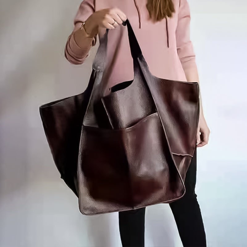 Women's Leather Tote Bag with Large Capacity Slouchy Silhouette and Magnetic Snap - Image 17