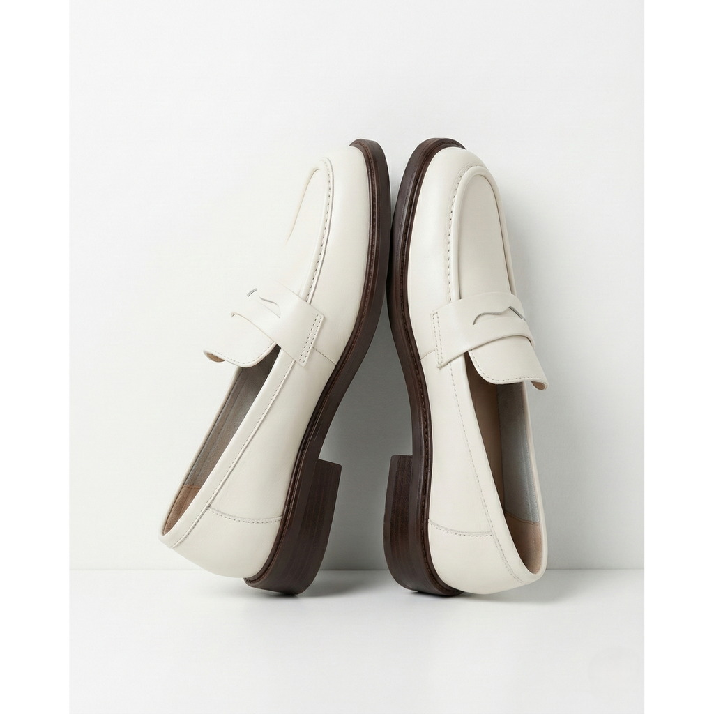 Women's Penny Loafers with Smooth Leather Round Toe and Low Block Heel - Image 10
