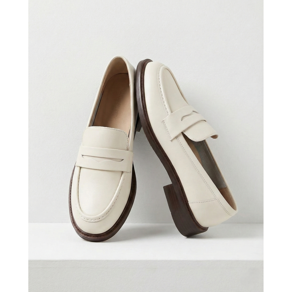 Women's Penny Loafers with Smooth Leather Round Toe and Low Block Heel - Image 8