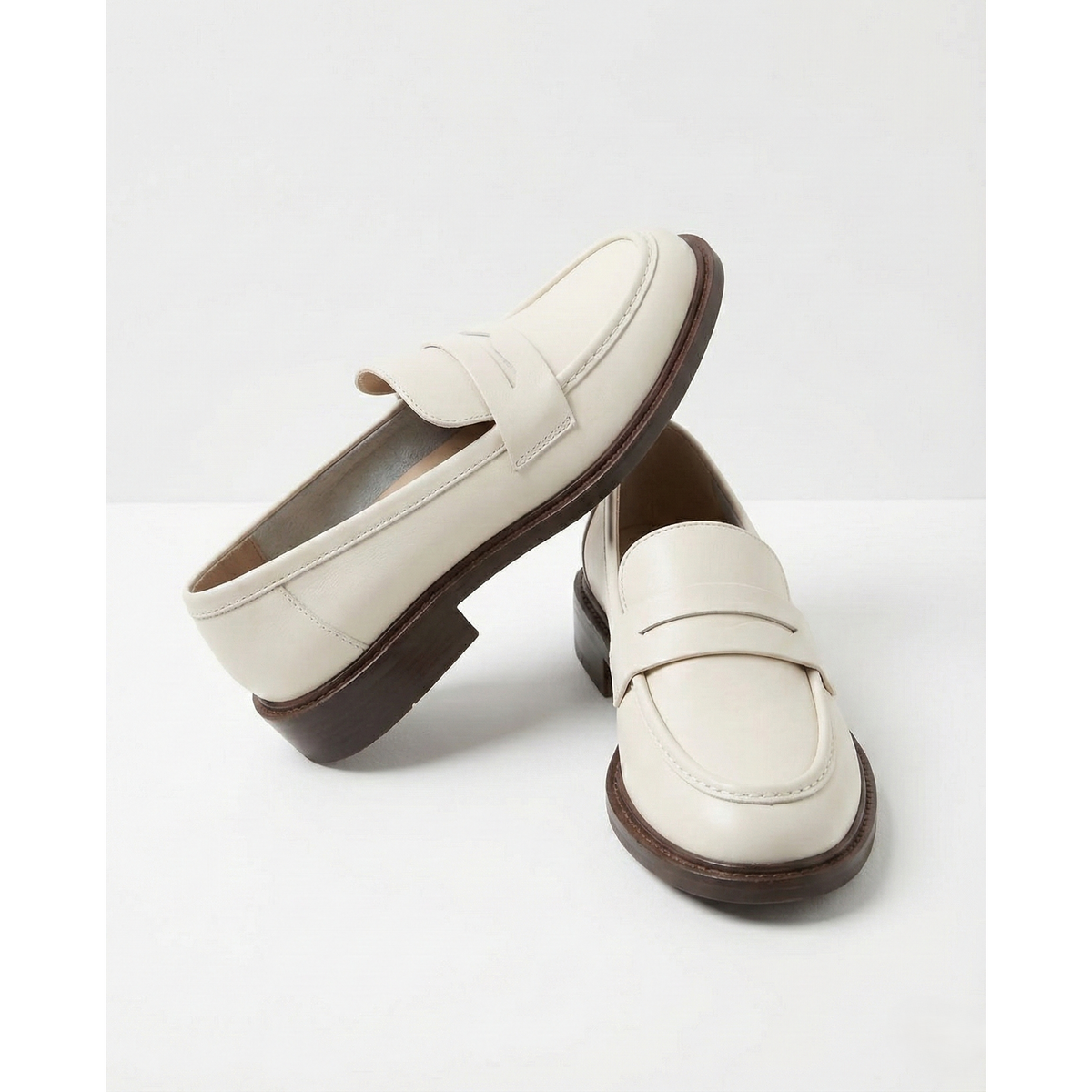 Women's Penny Loafers with Smooth Leather Round Toe and Low Block Heel - Image 9