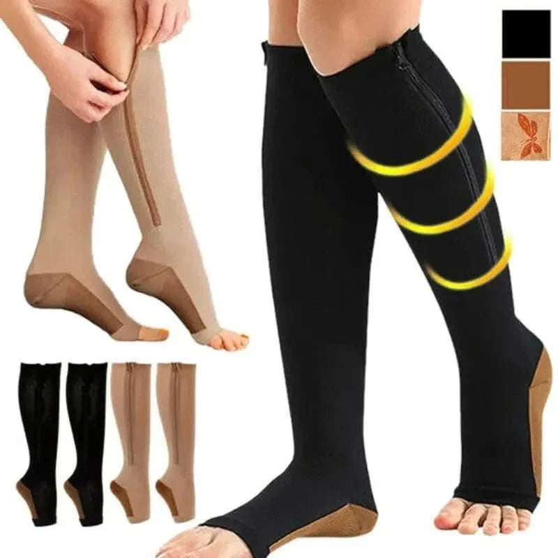 Zipper Compression Socks with Open Toe and Knee High Length for Graduated Support - Image 4